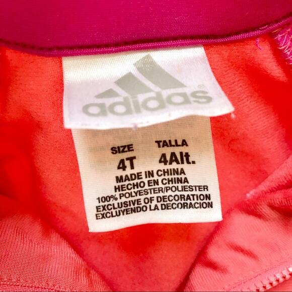 Adidas Classic Three Stripe Track Jacket in Pink Magenta Coral Girl's Size 4T - Picture 4 of 5